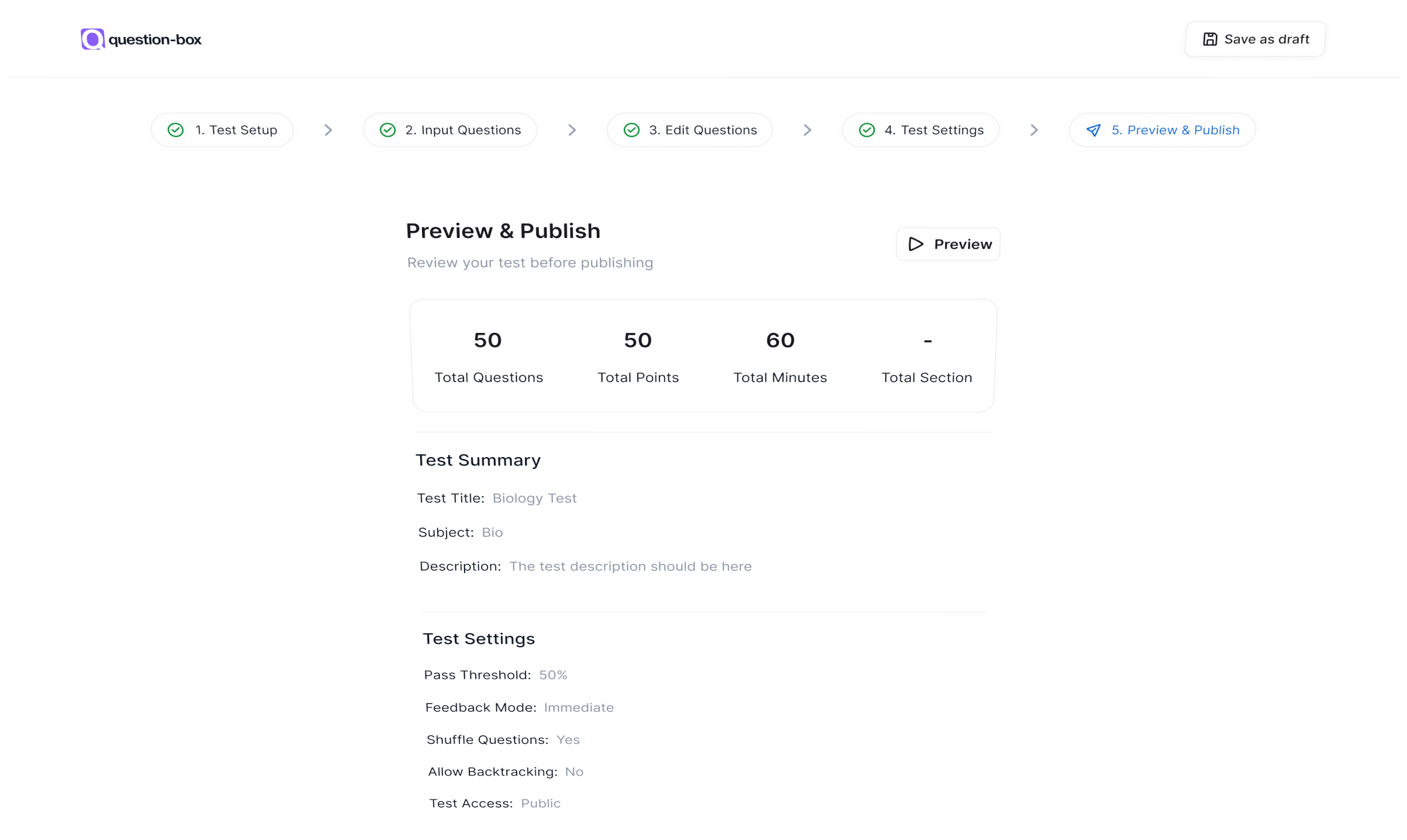 Question Box dashboard